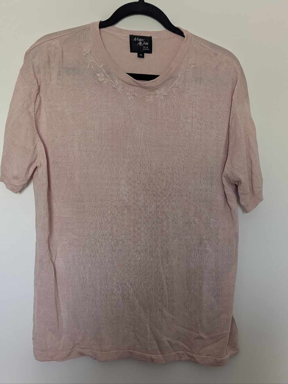 Vintage Marc Allan Plus Knit Pale Pink Embroidered Crew Neck Tee